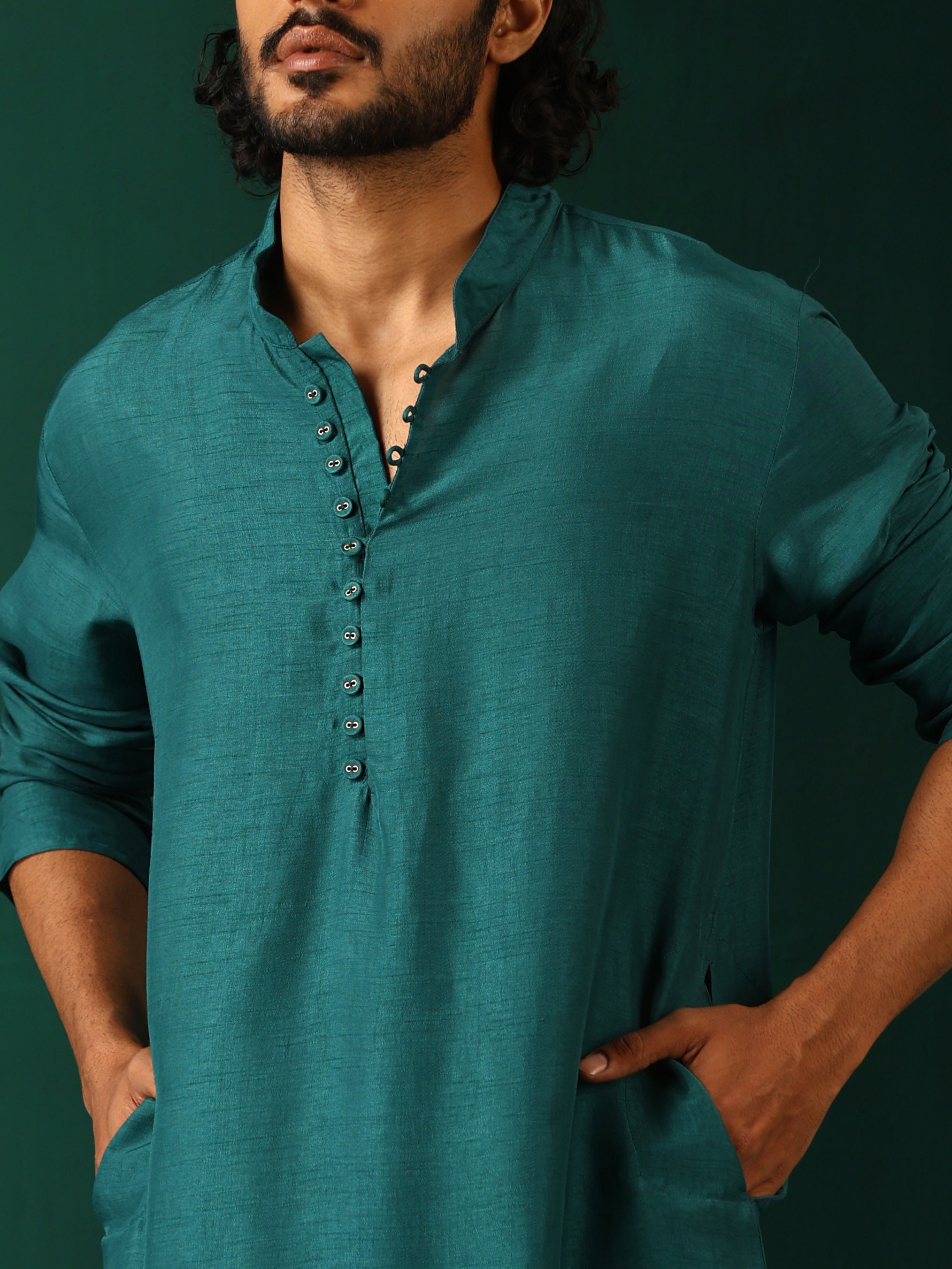 trueBrowns Men's Teal Silk Co-ord Set