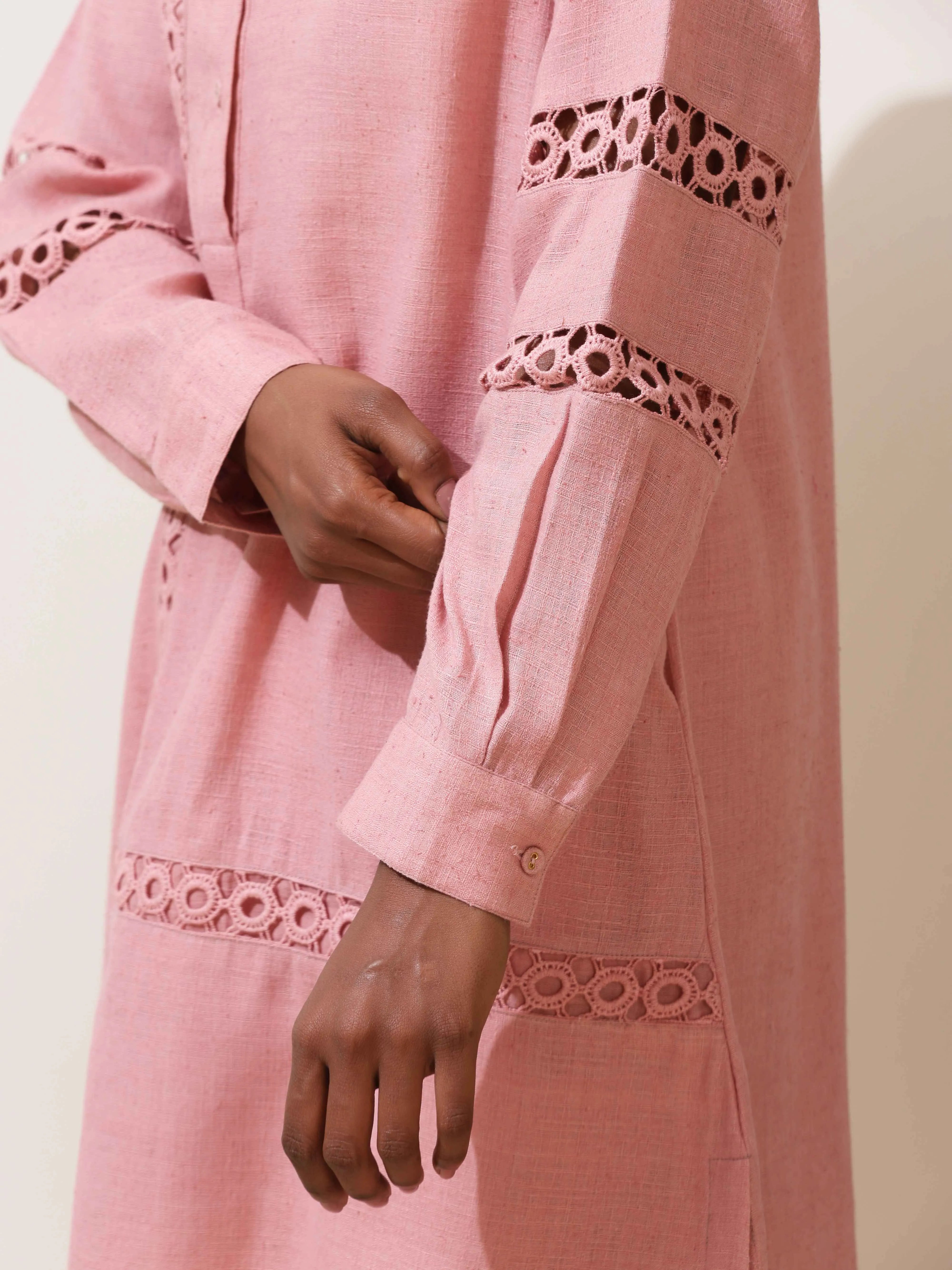 trueBrowns Sakura Pink Natural Cotton Kurta Co-ord Set