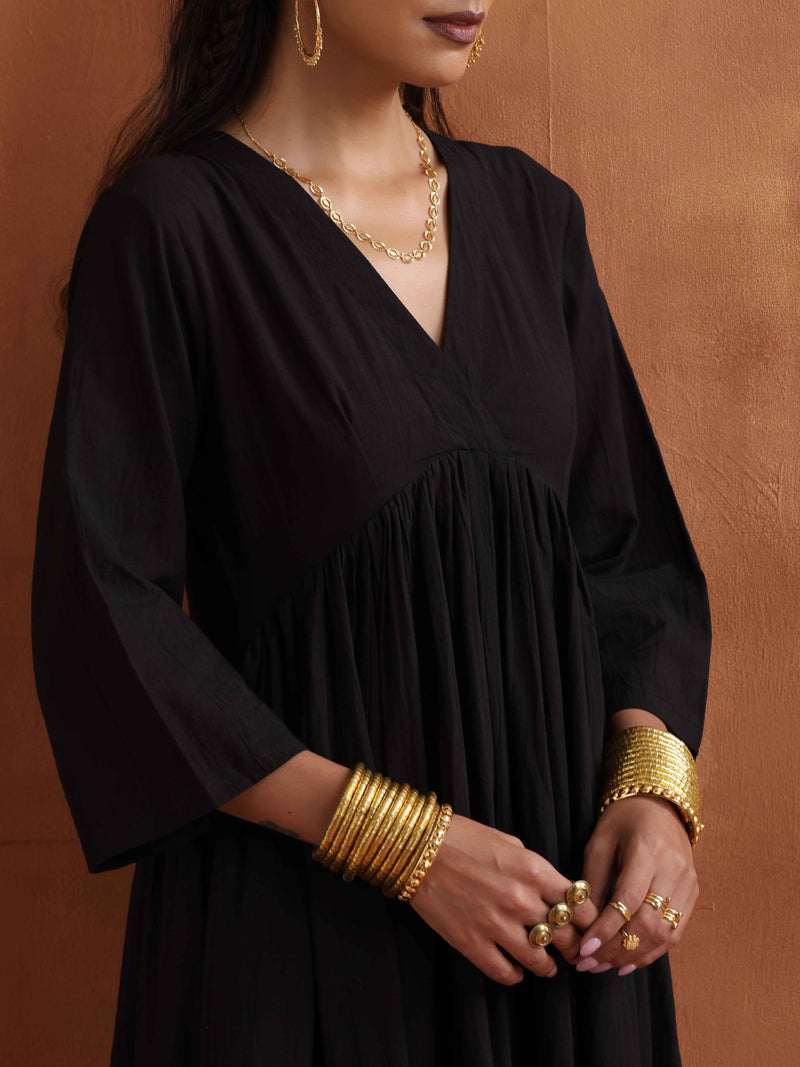 trueBrowns Black Metallic Flared Anarkali Kurta Set