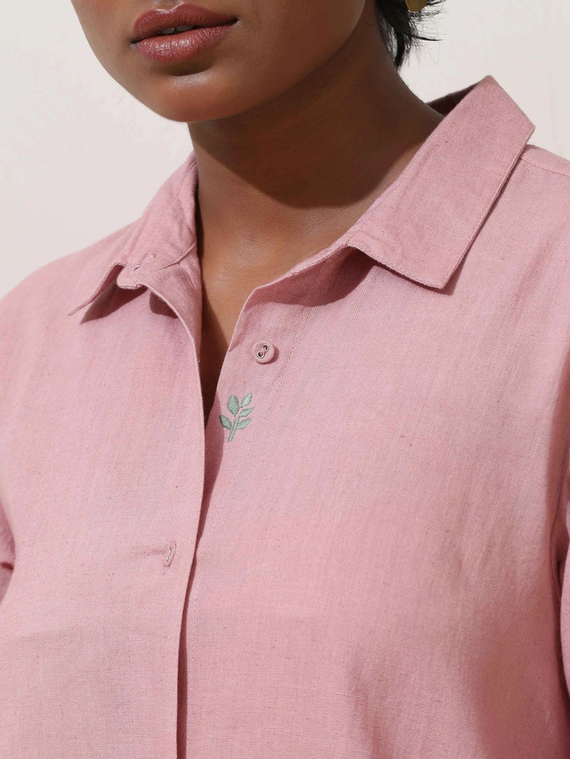trueBrowns Pink Cotton Linen Dress