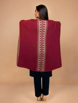 trueBrowns Maroon Woollen Geometric Kaftan Cape