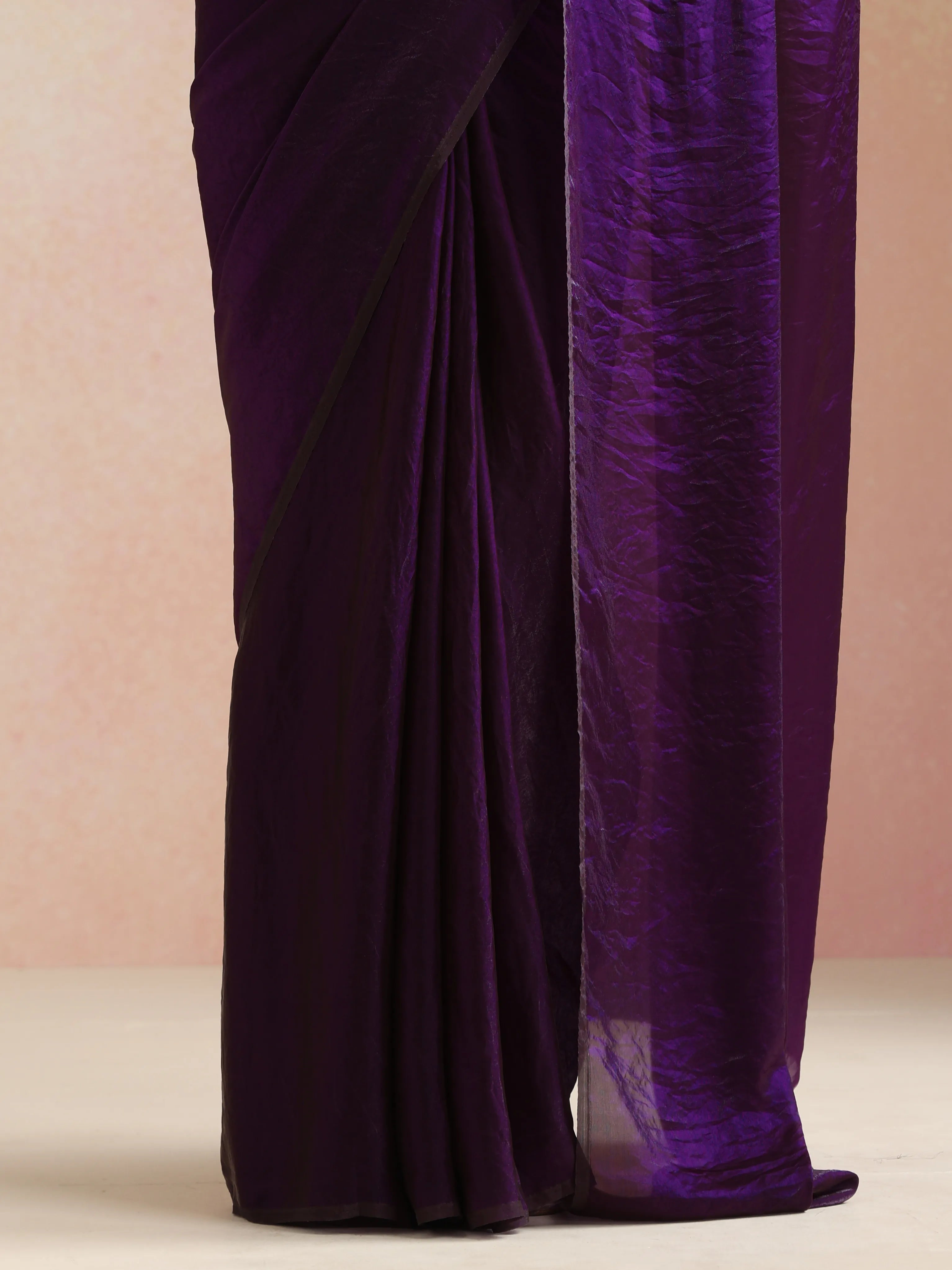 trueBrowns Purple Tissue Saree With Unstitched Blouse