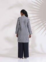 trueBrowns Blue Cotton Check Kurta Co-ord Set