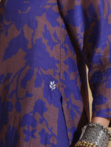 trueBrowns Purple Jaal Print Muslin Silk Straight Kurta Set