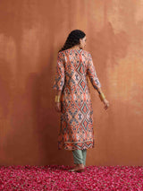 trueBrowns Beige Abstract Print Kurta Set