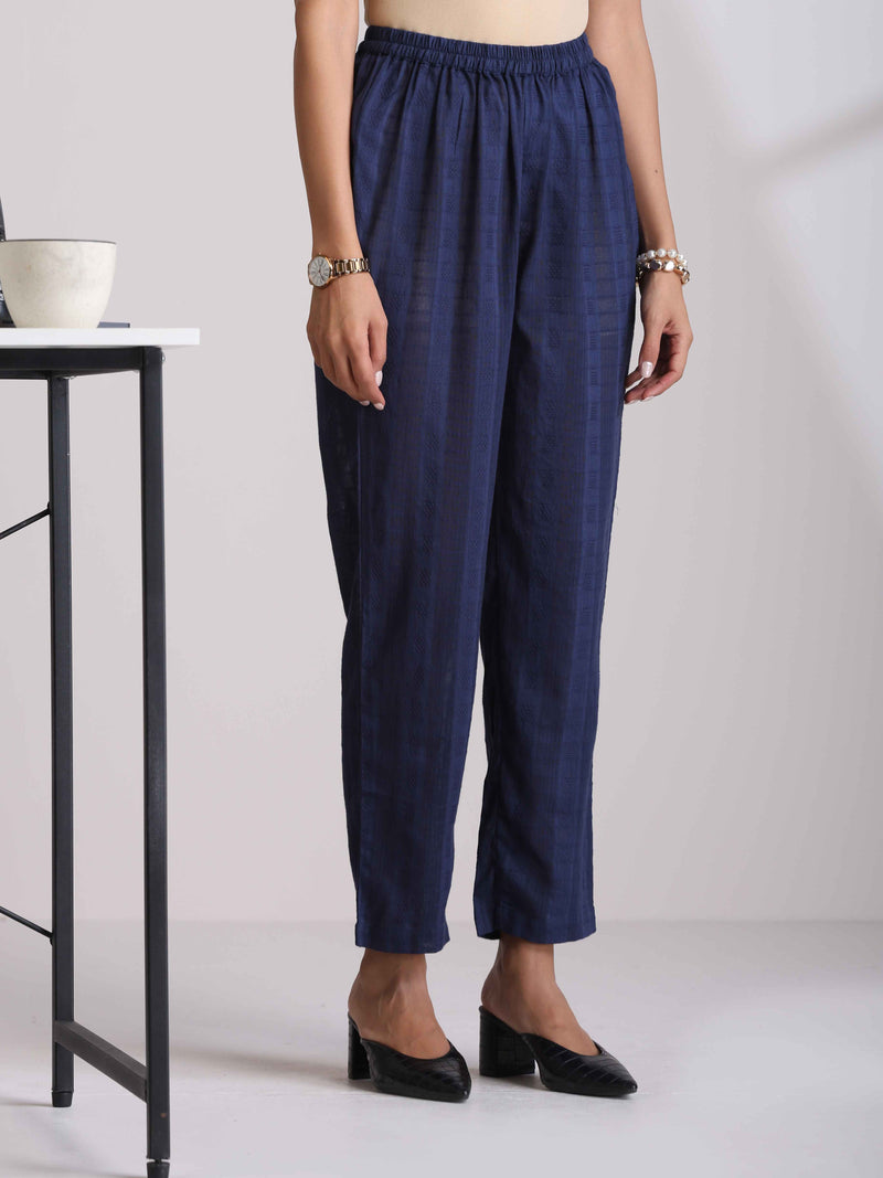trueBrowns Blue Cotton Dobby Kurta Pant Set
