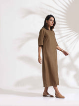 trueBrowns Brown Slub Dress
