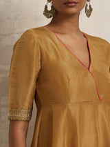 trueBrowns Gold Tissue Flared Anarkali Kurta Set