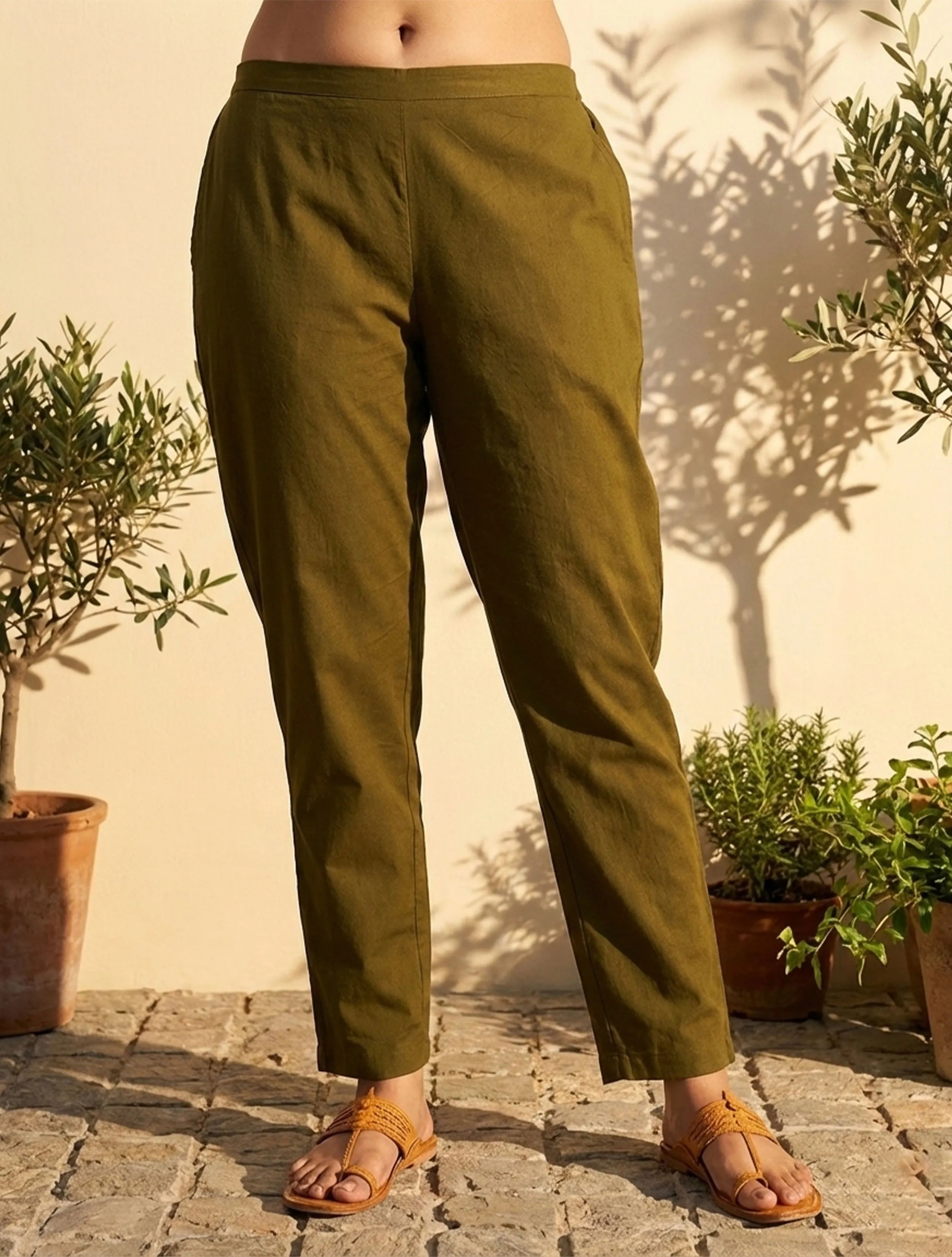 trueBrowns Olive Green Printed Kurta Pant Dupatta Set