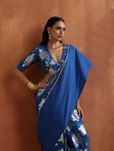 trueBrowns Blue Metallic Ready To Wear Saree