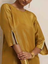 trueBrowns Gold Tissue Kurta Co-ord Set