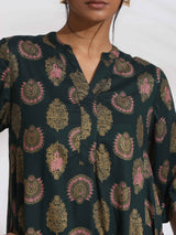 trueBrowns Green Foil Print Cotton Kurta Set