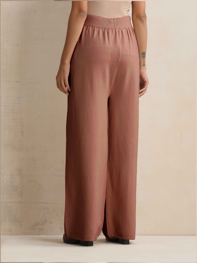 trueBrowns Peach Woollen Flared Pants