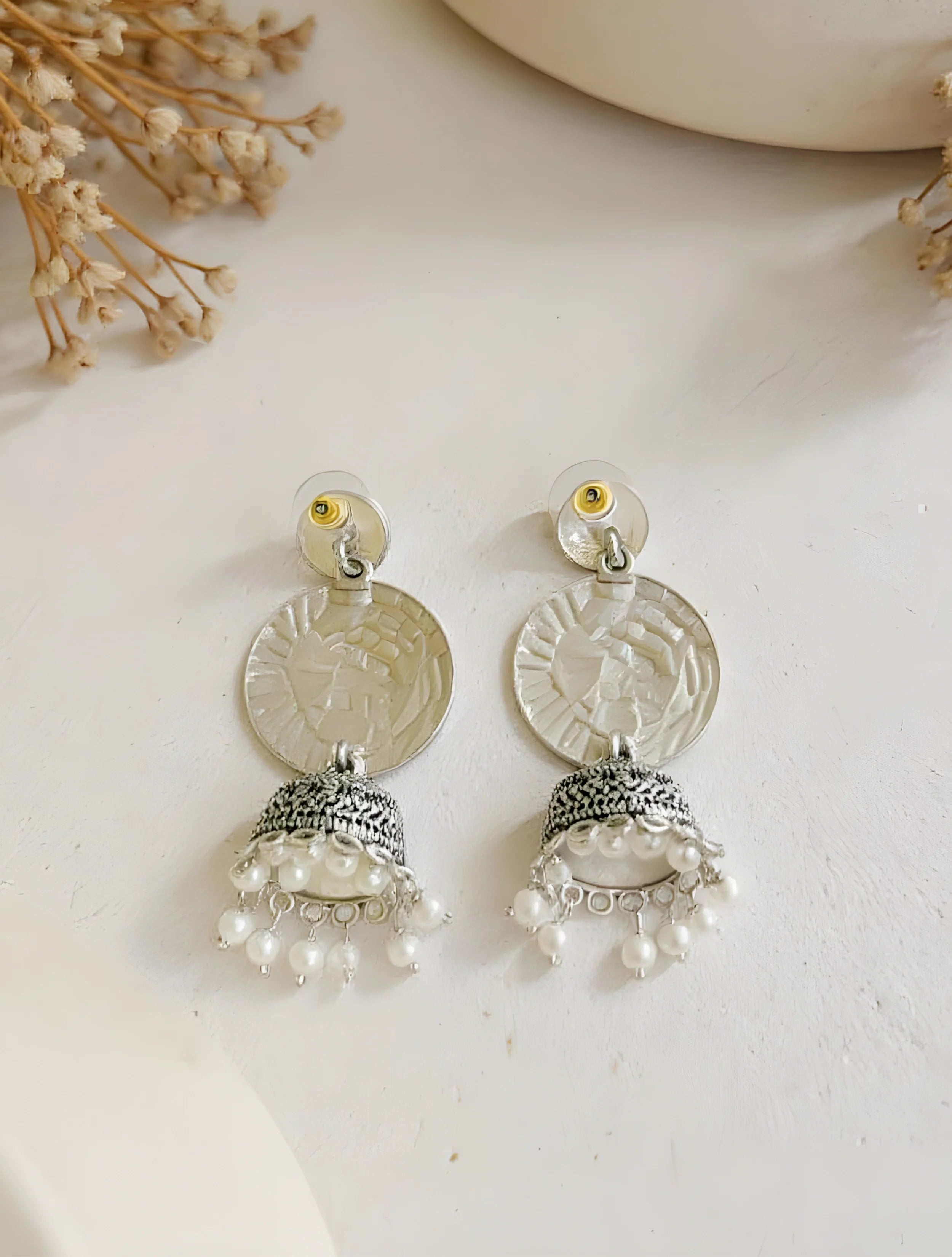 trueBrowns Grey Pearl Jhumka Earrings