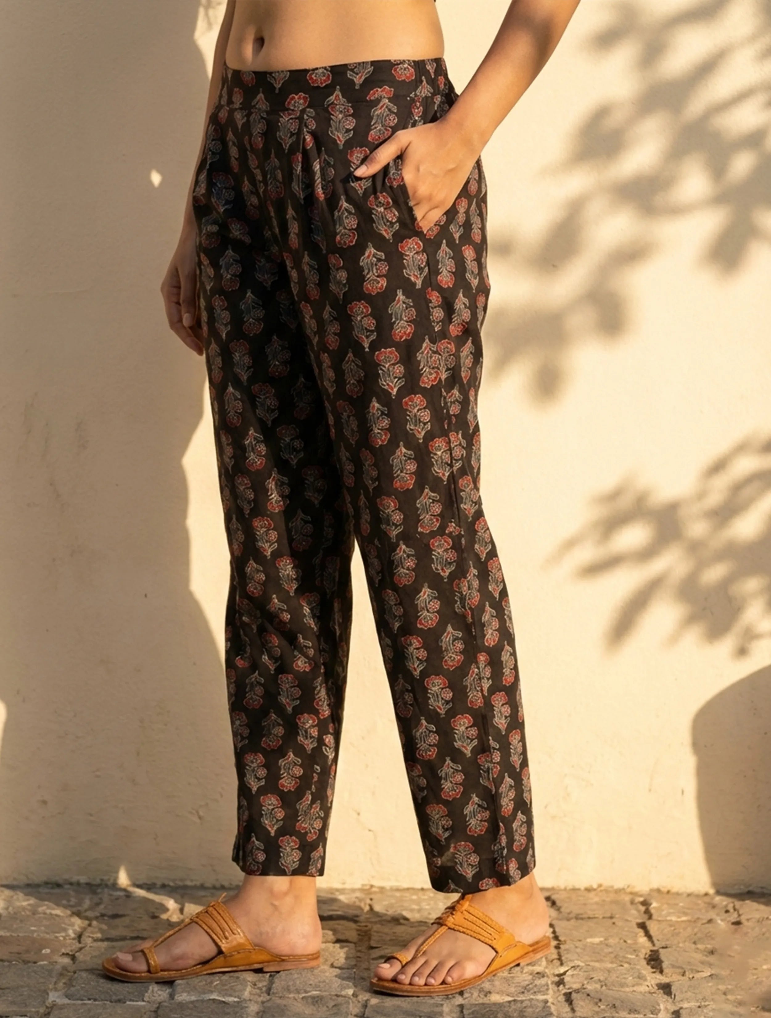 trueBrowns Black Boota Print Angrakha Kurta Pant Dupatta Set