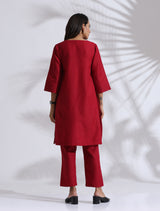 trueBrowns Maroon Slub Kurta Co-ord Set
