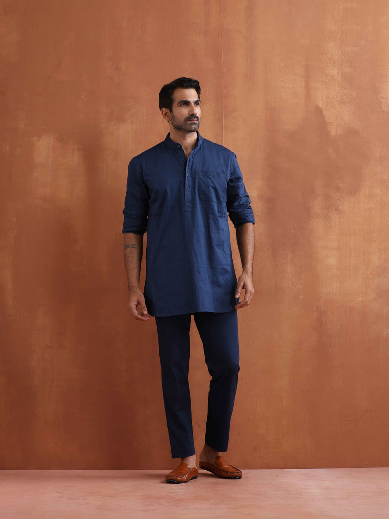 trueBrowns Men's Blue Cotton Short Kurta