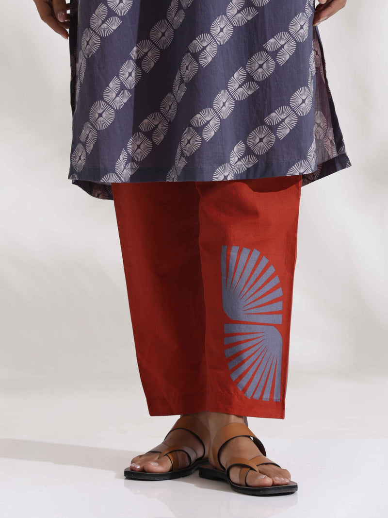 trueBrowns Grey Cotton Print Highslit Kurta Set