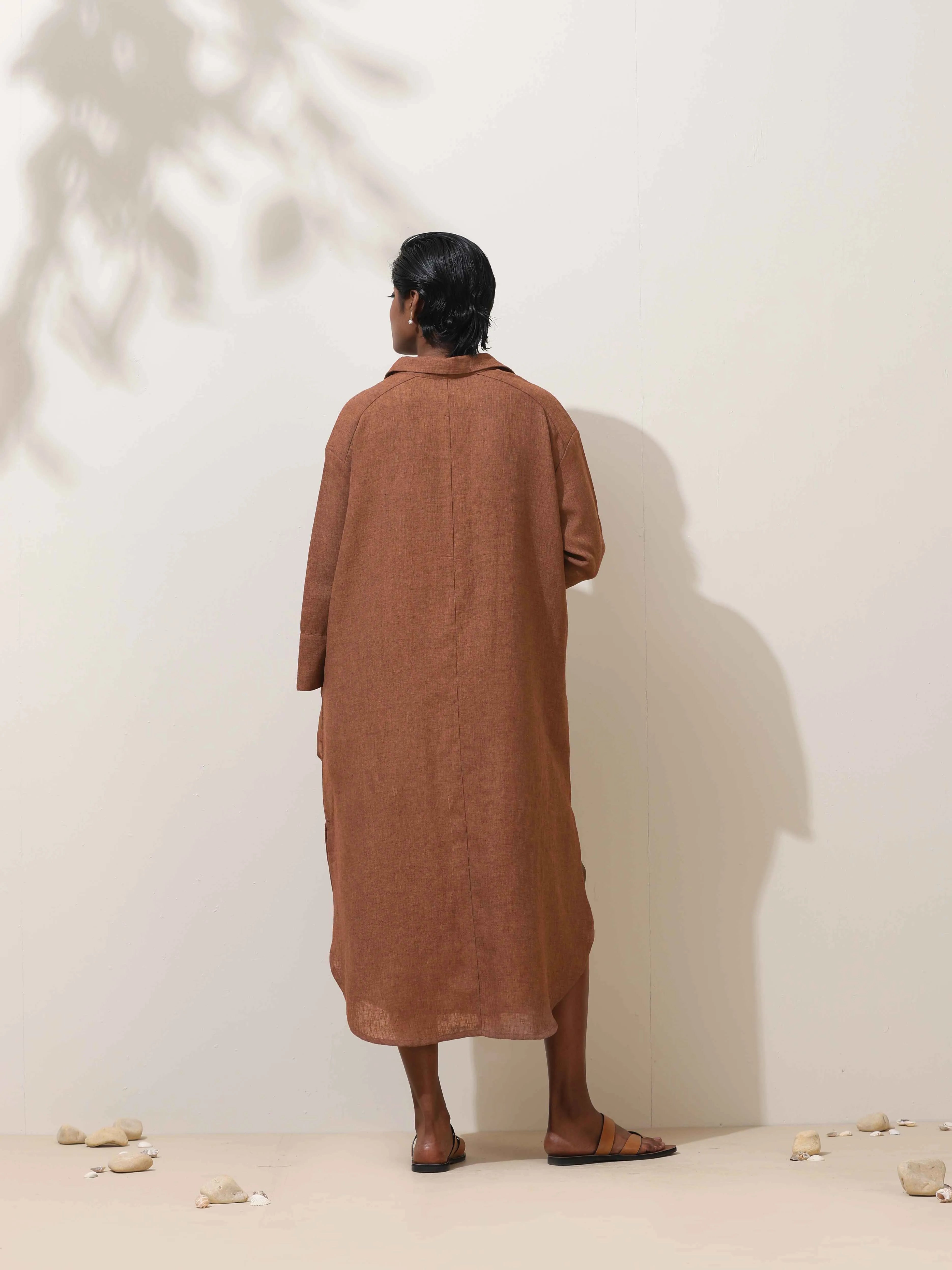 trueBrowns Sierra Brown Embroidered Natural Cotton Dress