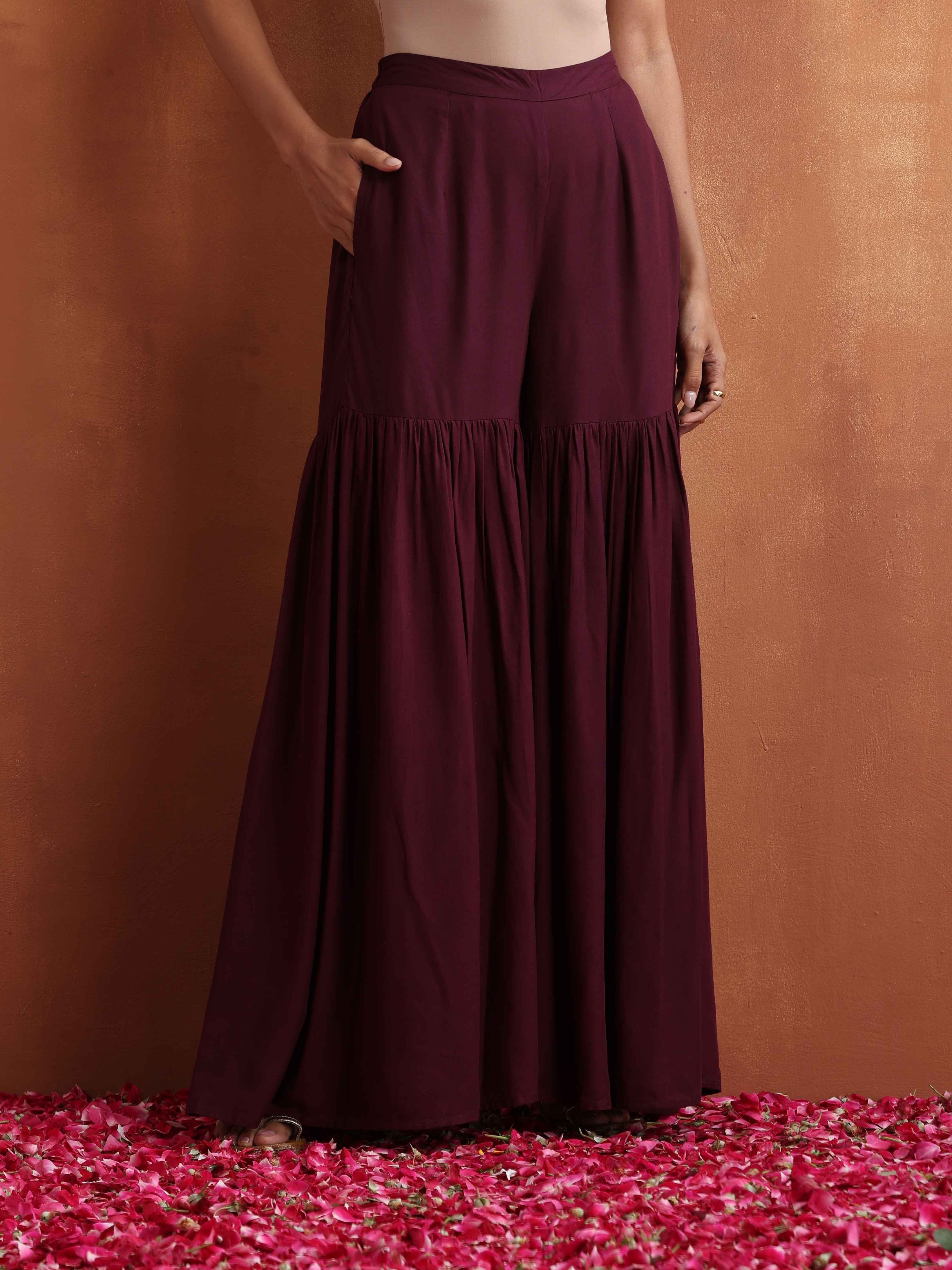 trueBrowns Purple Floral Print Sharara Set