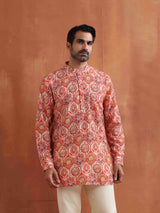 trueBrowns Men's Beige Printed Short Kurta