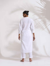 trueBrown White Cotton Schiffli Kurta Set