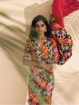 trueBrowns Cola Pink Muslin Ikat Saree