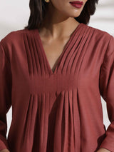 trueBrowns Pink Slub Pleated Co-ord Set