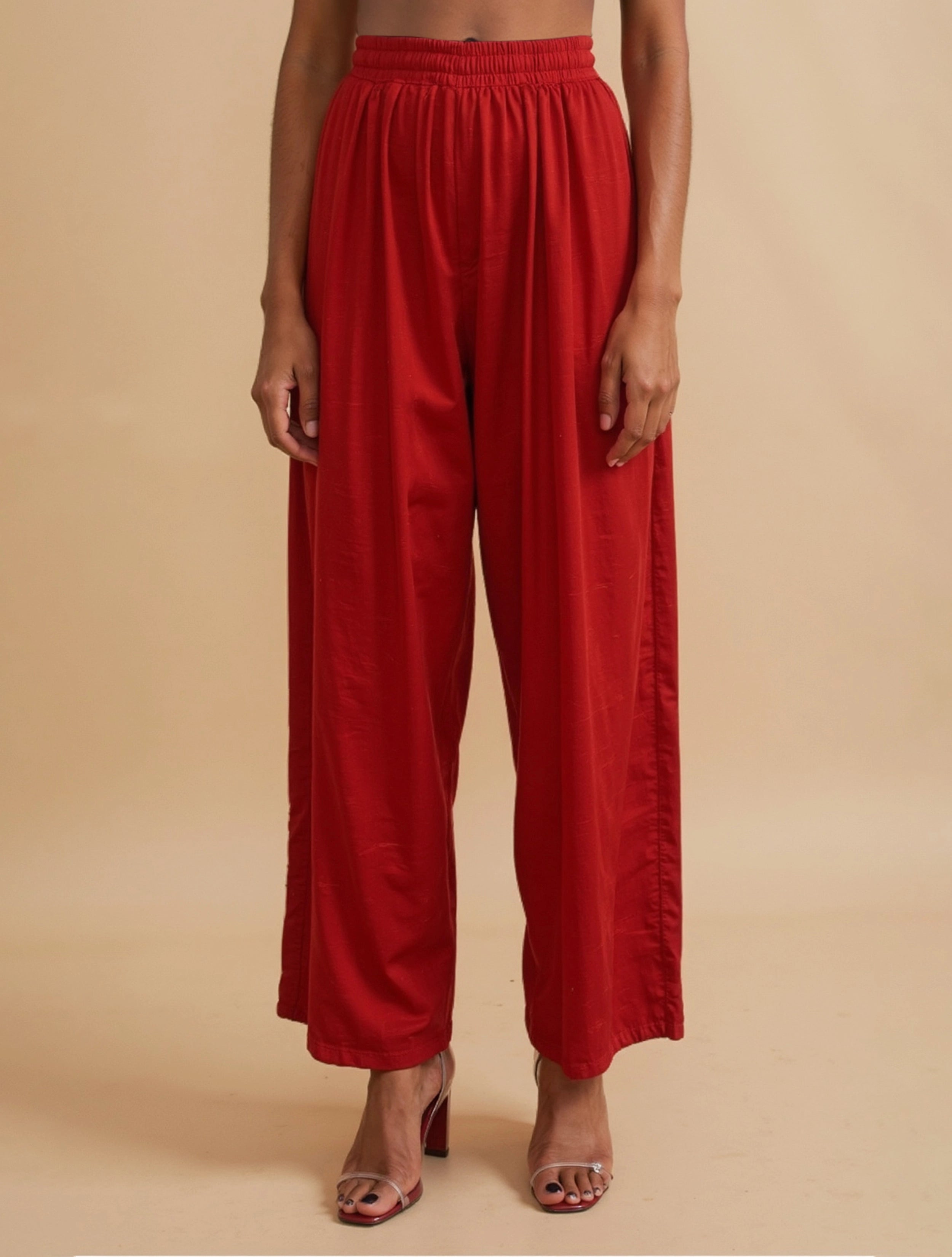 trueBrowns Red Printed A-Line Kurta Pant Dupatta Set