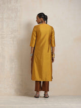 trueBrowns Gold Silk Straight Kurta Set