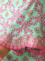 trueBrowns Mint Pink Jaal Print Viscose A-line Kurta Set