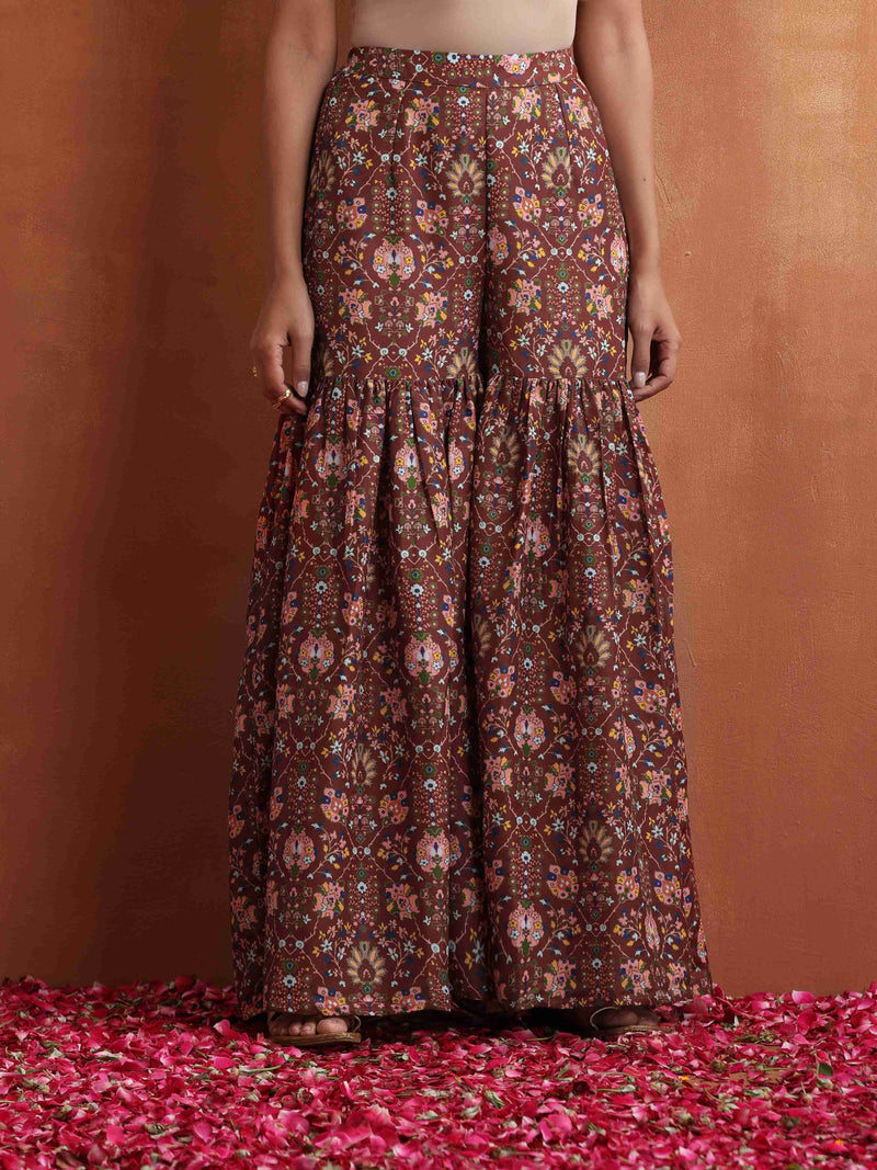 trueBrowns Brown Print Sharara Set