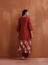 trueBrowns Rust Metallic Straight Kurta Set