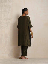 trueBrowns Olive Green Tissue Kurta Co-ord Set