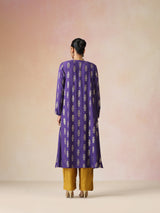 trueBrowns Mustard and Purple Gold Foil Print Muslin Silk Jacket Set