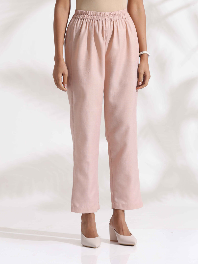 trueBrowns Light Pink Slub Kurta Co-ord Set