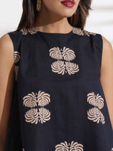 trueBrowns Black Cotton Print Top & Flared Pants Co-ord Set