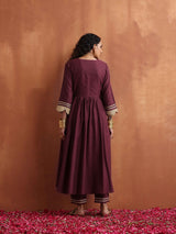 trueBrowns Maroon Flared Anarkali Kurta Set