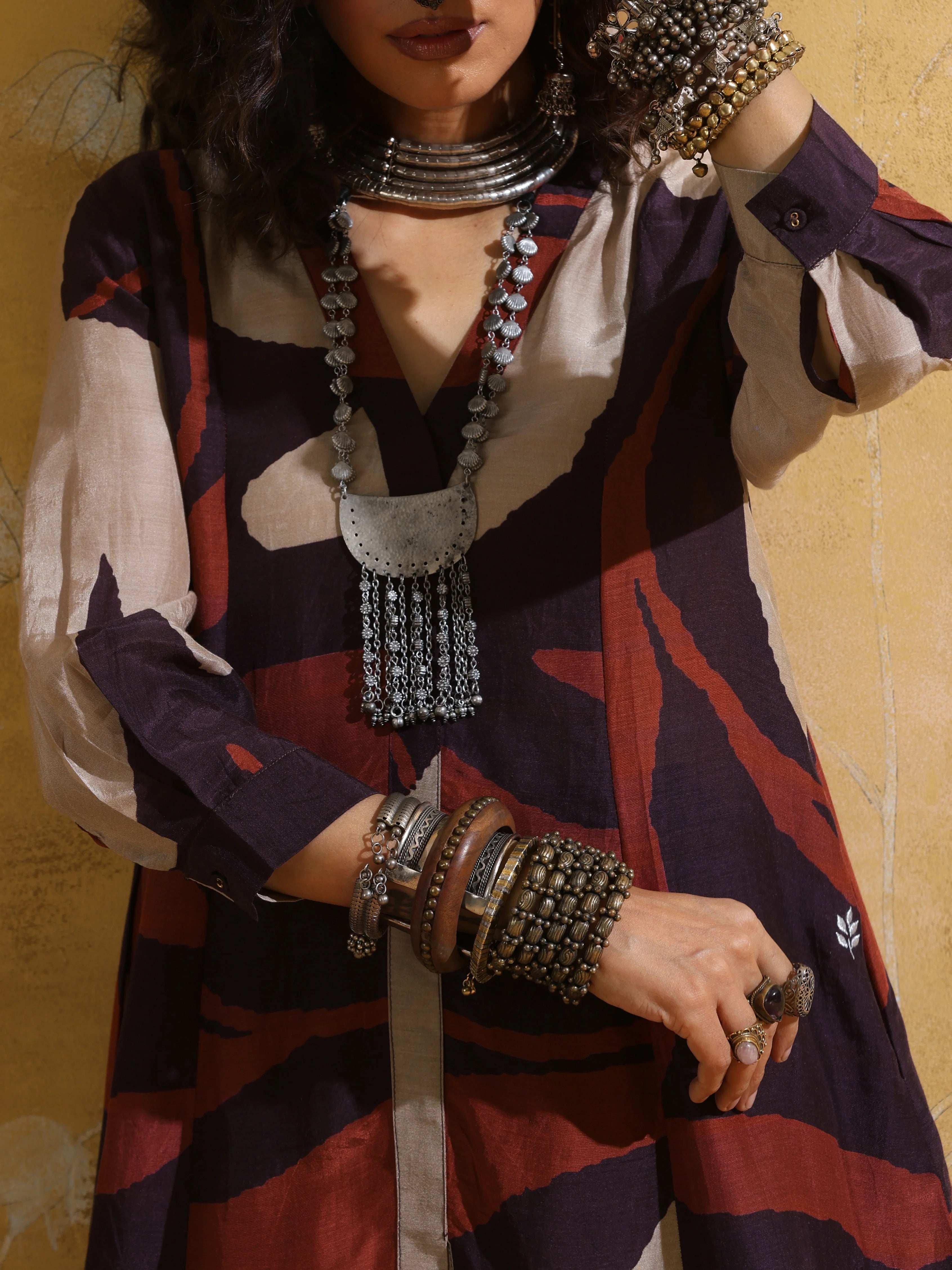 trueBrowns Cola Rust Red Floral Print Muslin Silk A-Line Co-ord Set