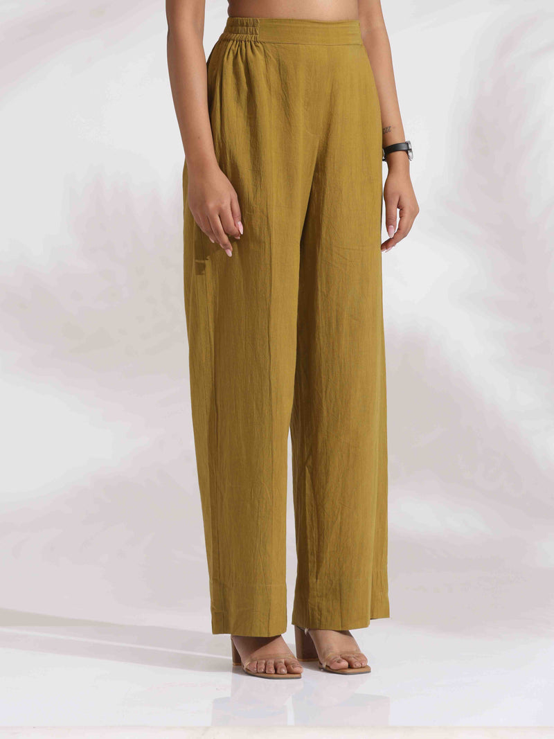 trueBrowns Green Cotton Print Top & Flared Pants Co-ord Set