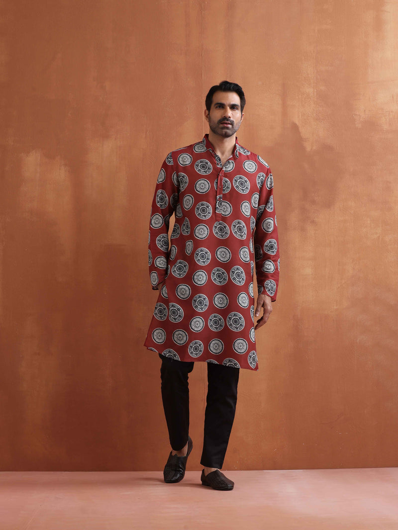 trueBrowns Men's Rust Printed Kurta