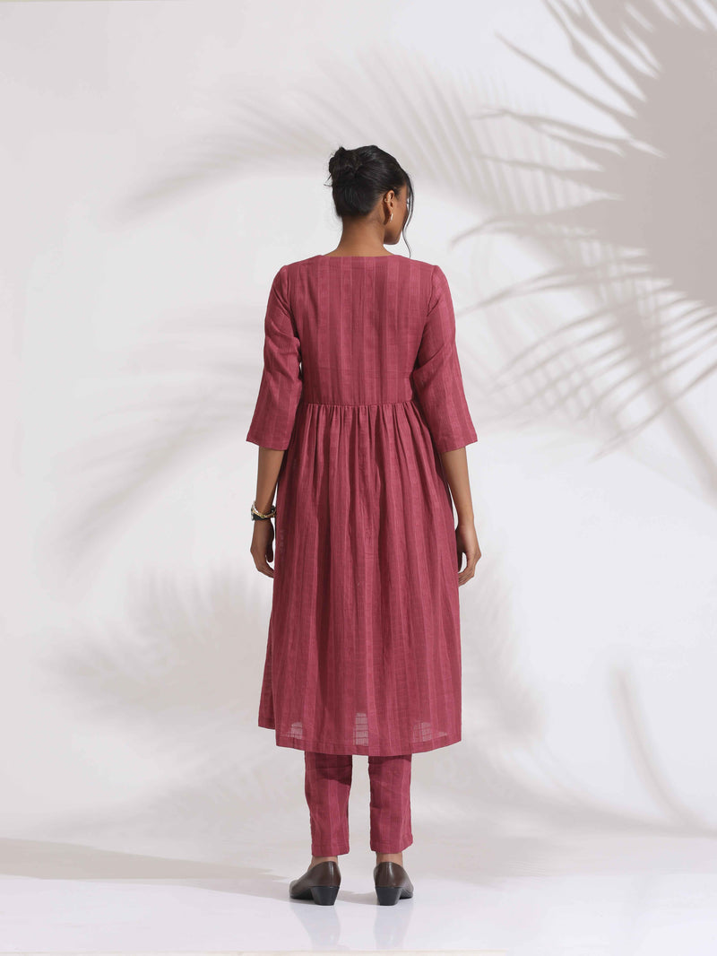 trueBrowns Maroon Cotton Flared Kurta Set