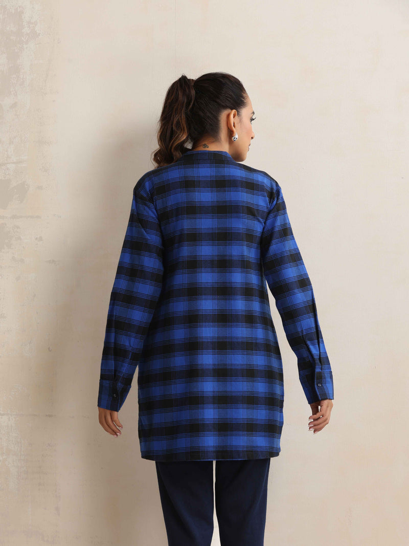 trueBrowns Blue Check Winter Top