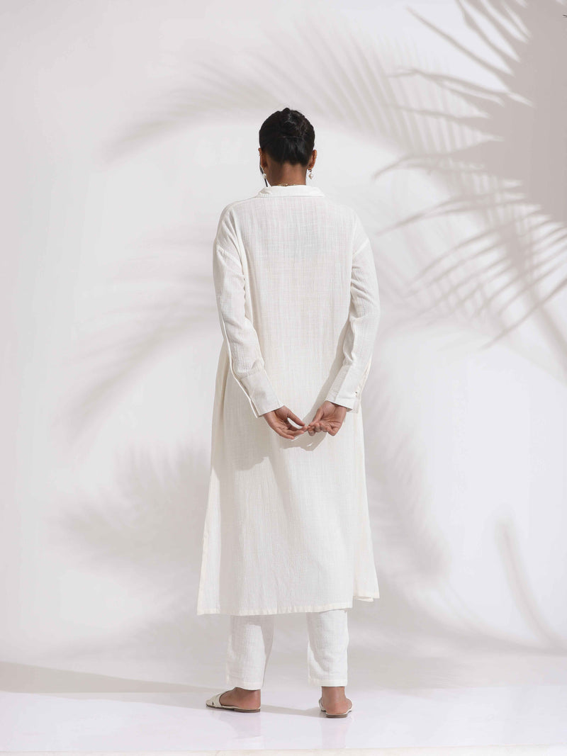 trueBrowns White Cotton A-line Kurta Set