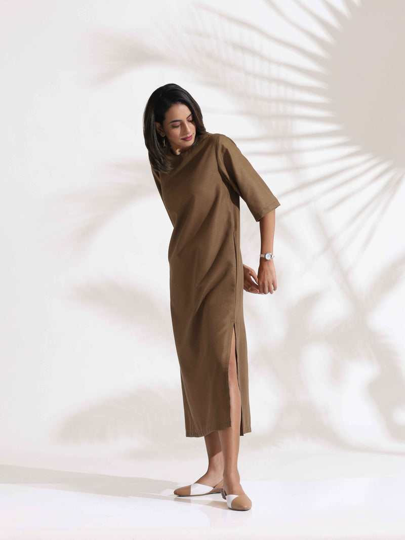 trueBrowns Brown Slub Dress