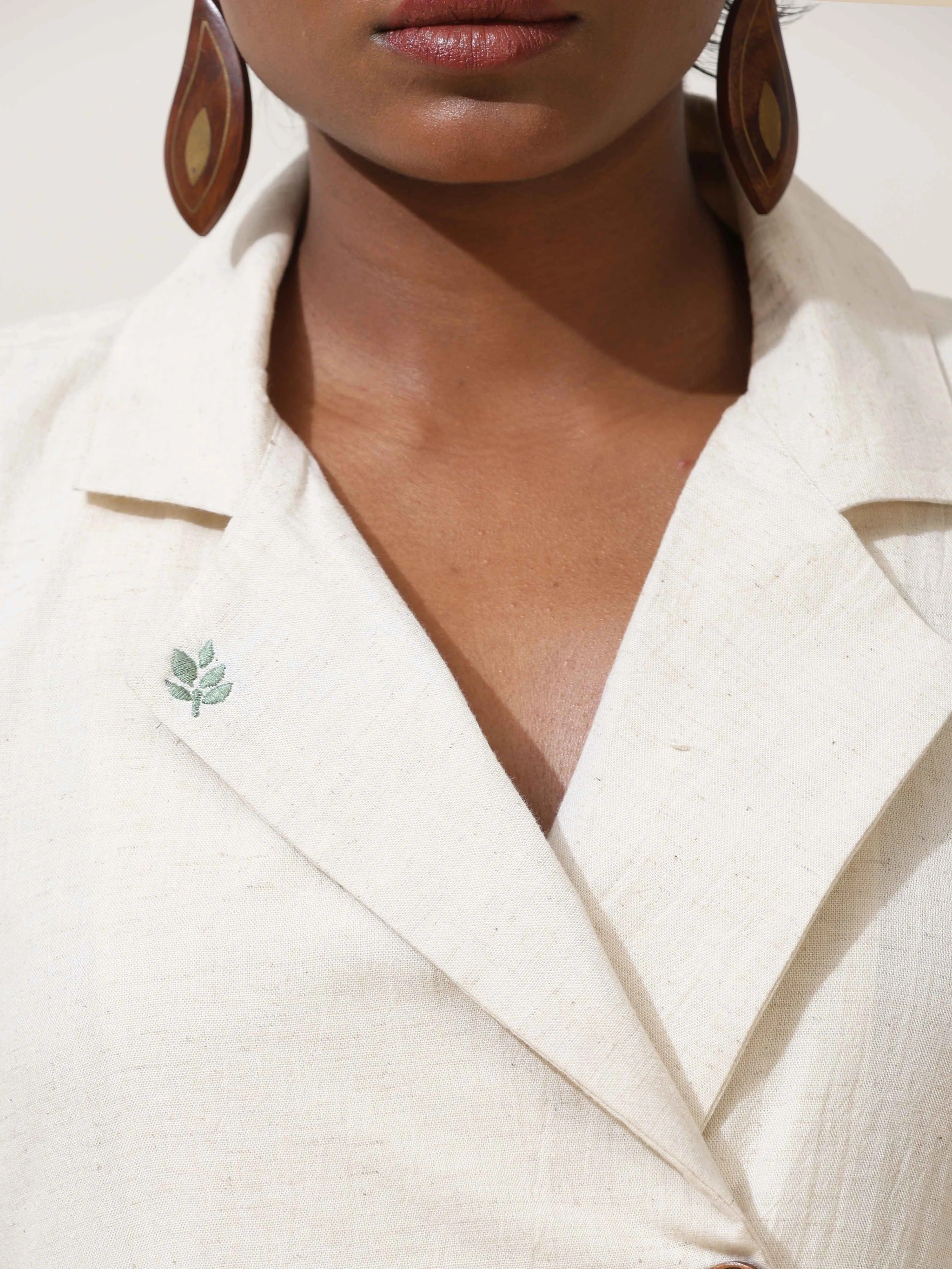 trueBrowns Off-White Cotton Linen Dress