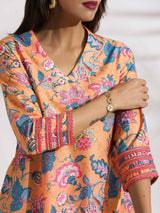 trueBrowns Orange Print Kurta Co-ord Set