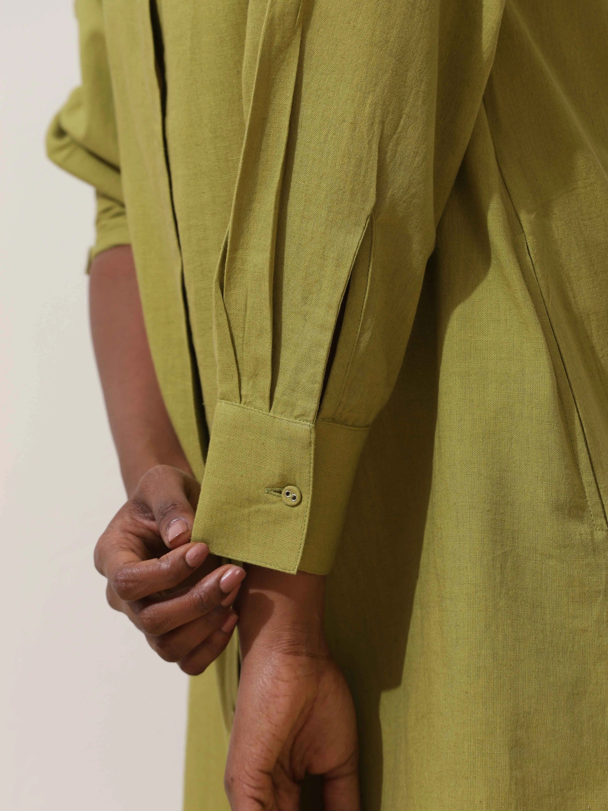 trueBrowns Pear Green Cotton Linen Dress