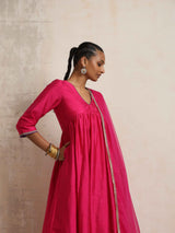 trueBrowns Pink Silk Anarkali Kurta Pant Dupatta Set