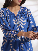 trueBrowns Blue Cotton Print Dress